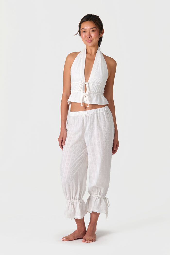 COTTON DOBBY HALTER TOP WHITE