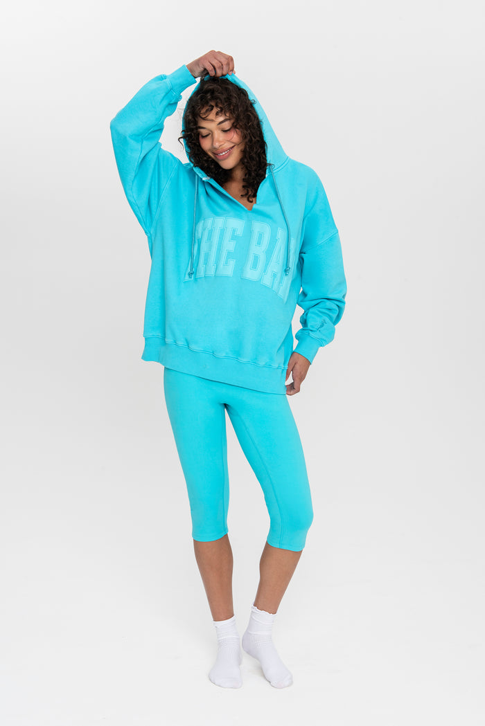 SPLIT NECK HOODIE TEAL
