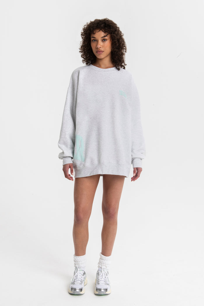 VARSITY WRAPPED SWEATSHIRT LT HEATHER GREY/MINT