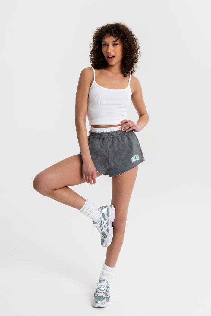 VARSITY SHORTS DARK HEATHER GREY/MINT