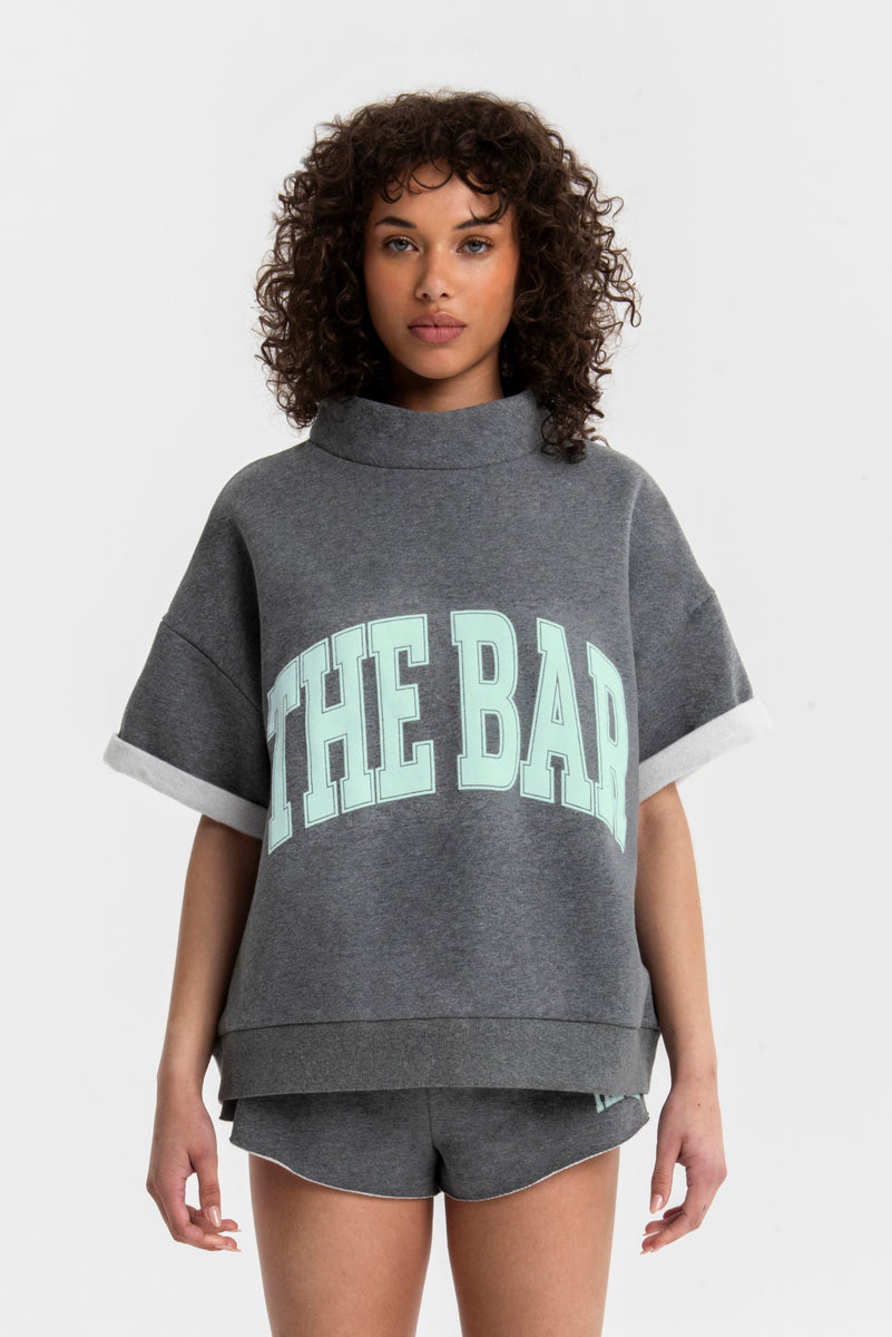 HIGHNECK SHORT SLEEVE DARK HEATHER GREY/MINT – The Bar