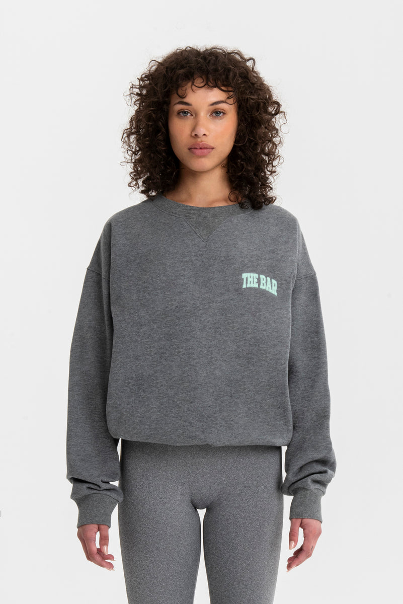 VARSITY TUCKED SWEATSHIRT (MINI LOGO) DARK HEATHER GREY/MINT – The Bar