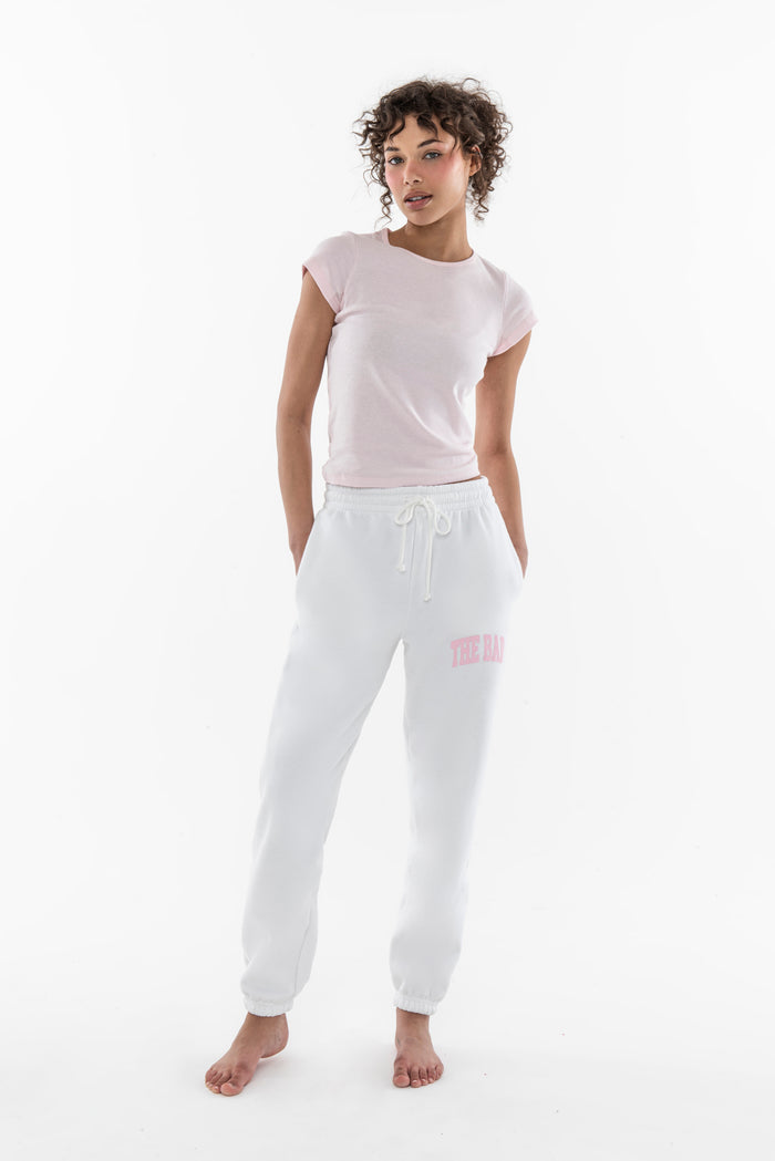 VARSITY SWEATPANTS WHITE/PINK