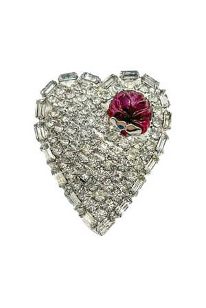 
                  
                    Load image into Gallery viewer, Vintage 1980s Ruby Crystal Heart Brooch
                  
                