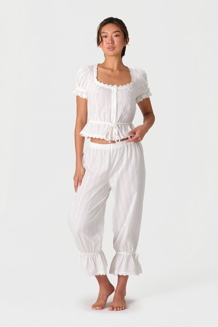 COTTON DOBBY SCOOP NECK TOP WHITE