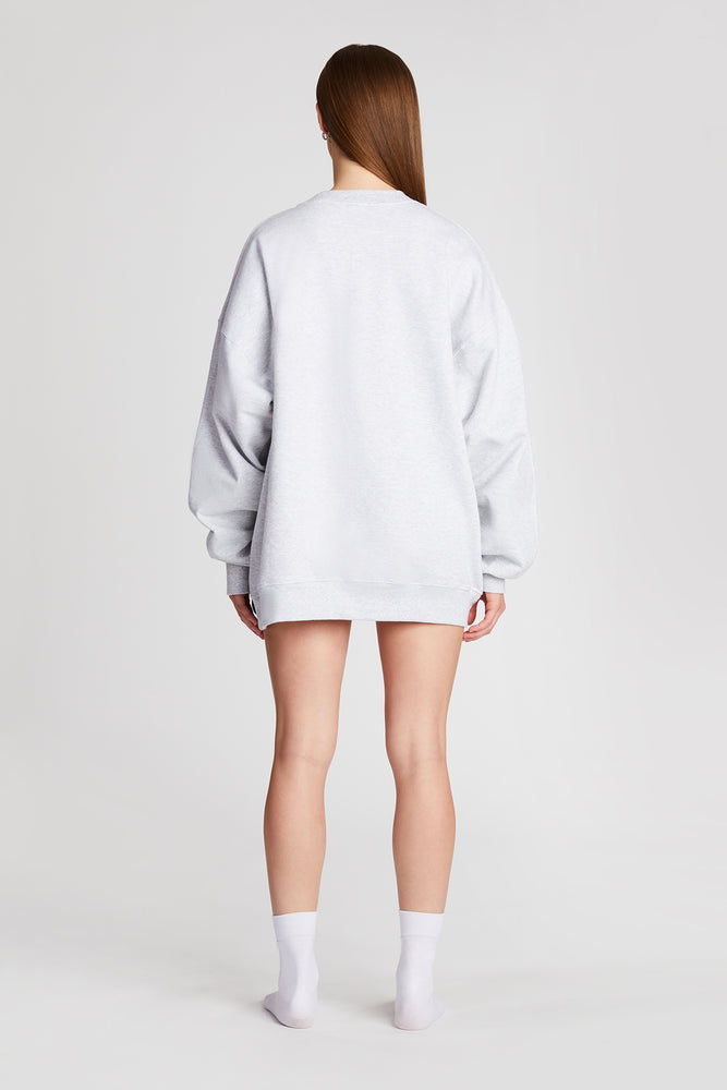 Varsity Oversized Hooded Sweatshirt in Heather Grey