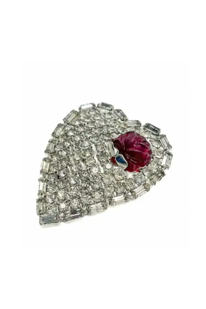 
                  
                    Load image into Gallery viewer, Vintage 1980s Ruby Crystal Heart Brooch
                  
                