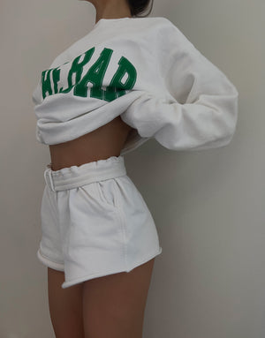 
                  
                    Load image into Gallery viewer, VARSITY SWEATSHIRT WHITE/GREEN
                  
                