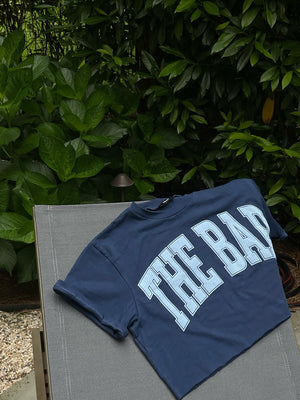 
                  
                    Load image into Gallery viewer, VARSITY COTTON TEE NAVY/BABY BLUE
                  
                