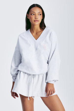 
                  
                    Load image into Gallery viewer, ASIA V NECK SWEATSHIRT LT HEATHER GREY/BLUSH
                  
                