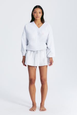 
                  
                    Load image into Gallery viewer, ASIA V NECK SWEATSHIRT LT HEATHER GREY/BLUSH
                  
                