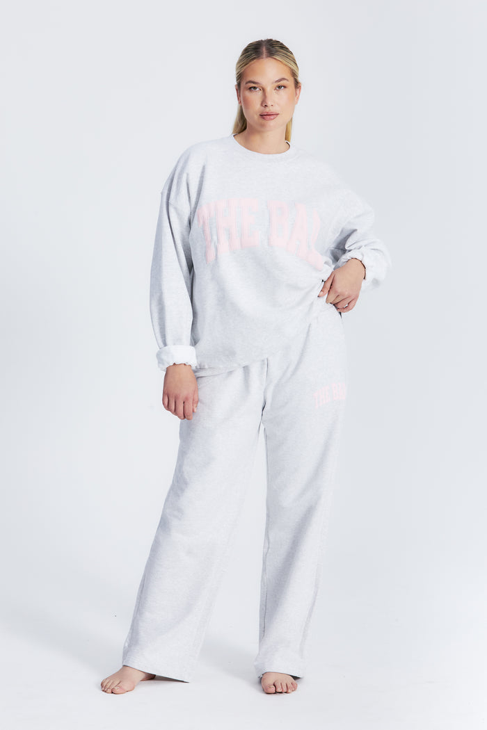 STEPHANIE WIDE LEG SWEATPANTS LT HEATHER GREY/BLUSH