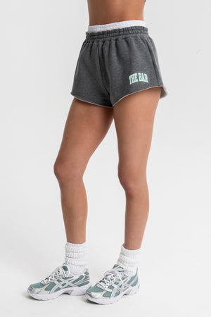 VARSITY SHORTS DARK HEATHER GREY/MINT – The Bar