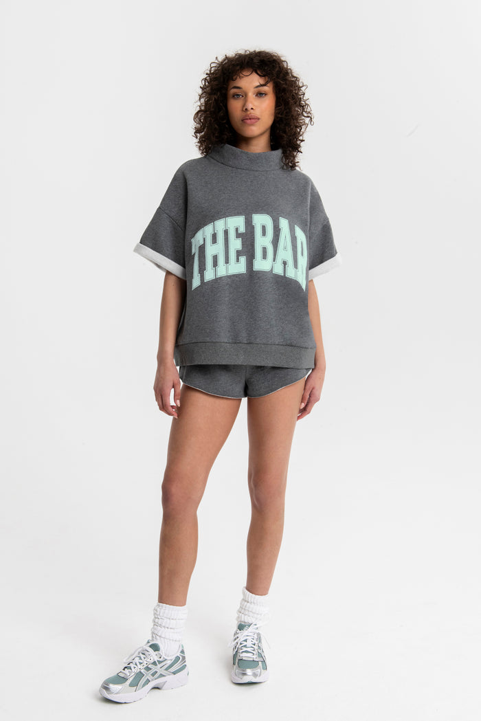 HIGHNECK SHORT SLEEVE DARK HEATHER GREY/MINT