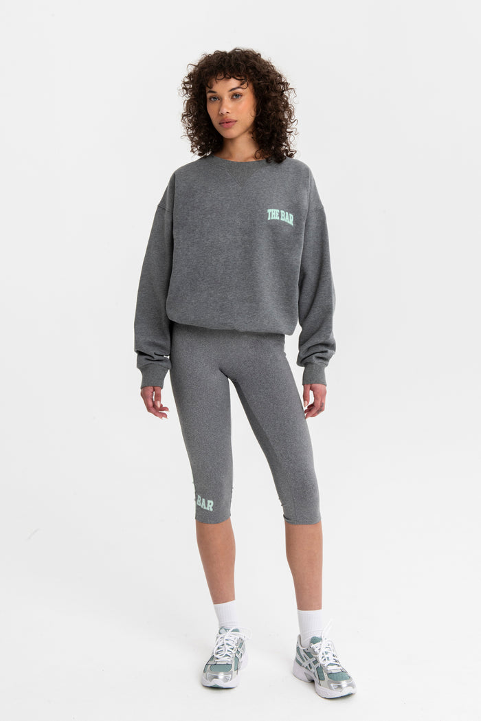 VARSITY TUCKED SWEATSHIRT (MINI LOGO) DARK HEATHER GREY/MINT
