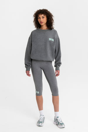 VARSITY TUCKED SWEATSHIRT (MINI LOGO) DARK HEATHER GREY/MINT – The Bar