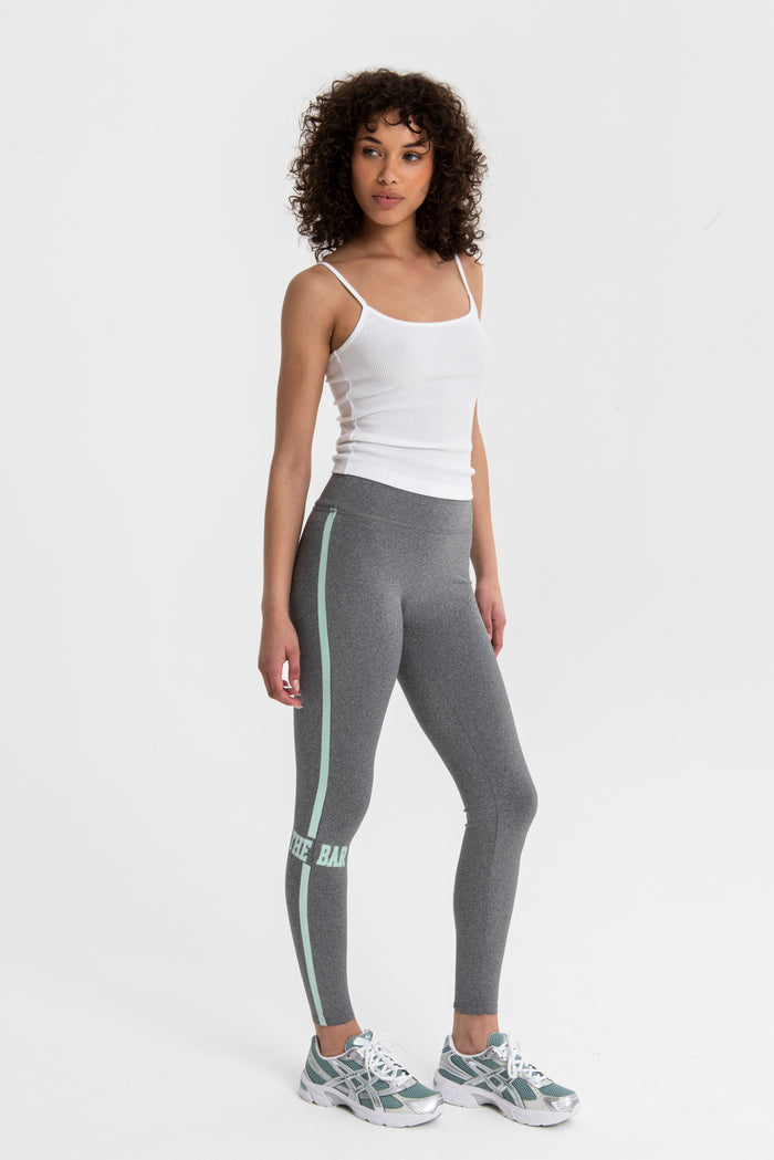 VARSITY LEGGING DARK HEATHER GREY/MINT