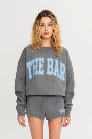 VARSITY TUCKED SWEATSHIRT DARK HEATHER GREY / IRIS – The Bar