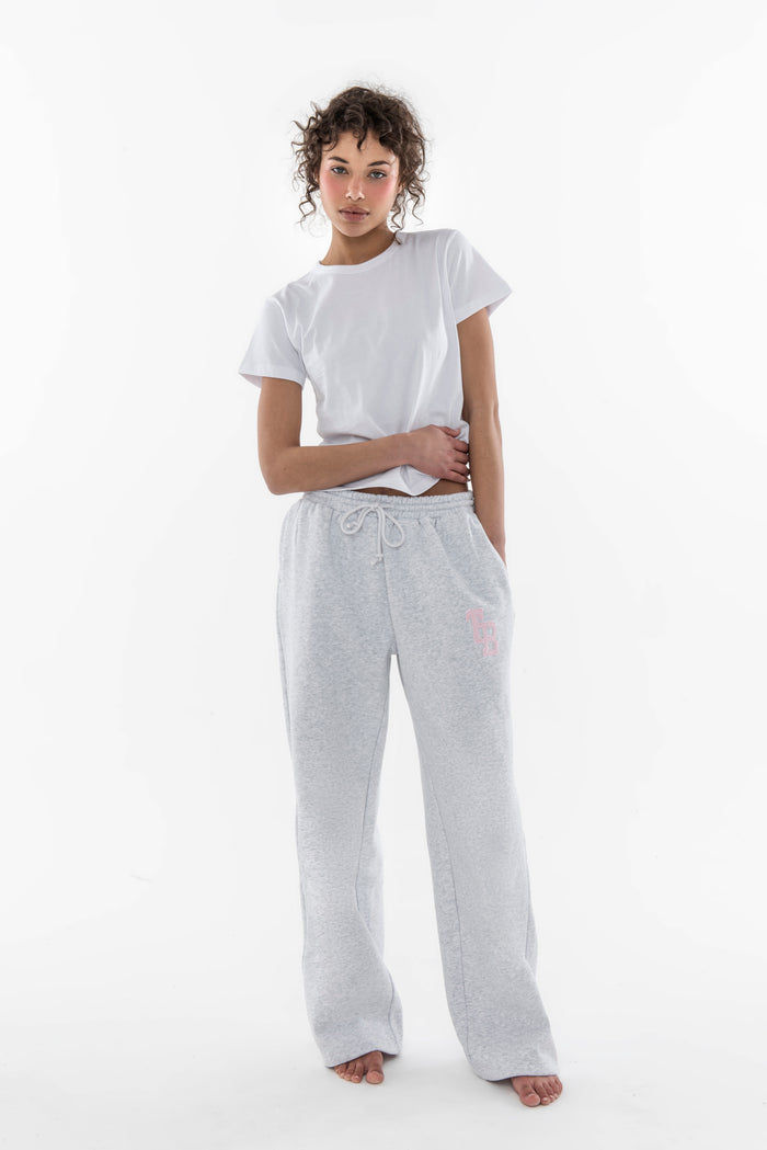 HERITAGE WIDE LEG SWEATPANTS LT HEATHER GREY/BLUSH