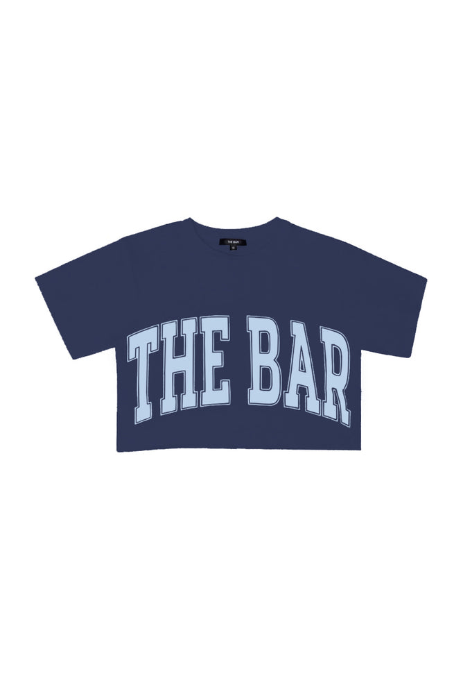 
                  
                    Load image into Gallery viewer, VARSITY COTTON TEE NAVY/BABY BLUE
                  
                