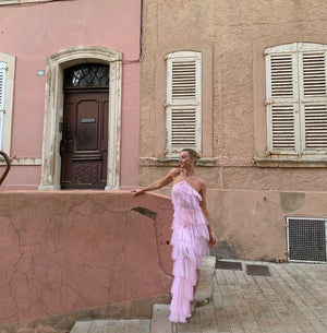 the bar pink ruffle dress HENRI GOWN ROSE The Bar
