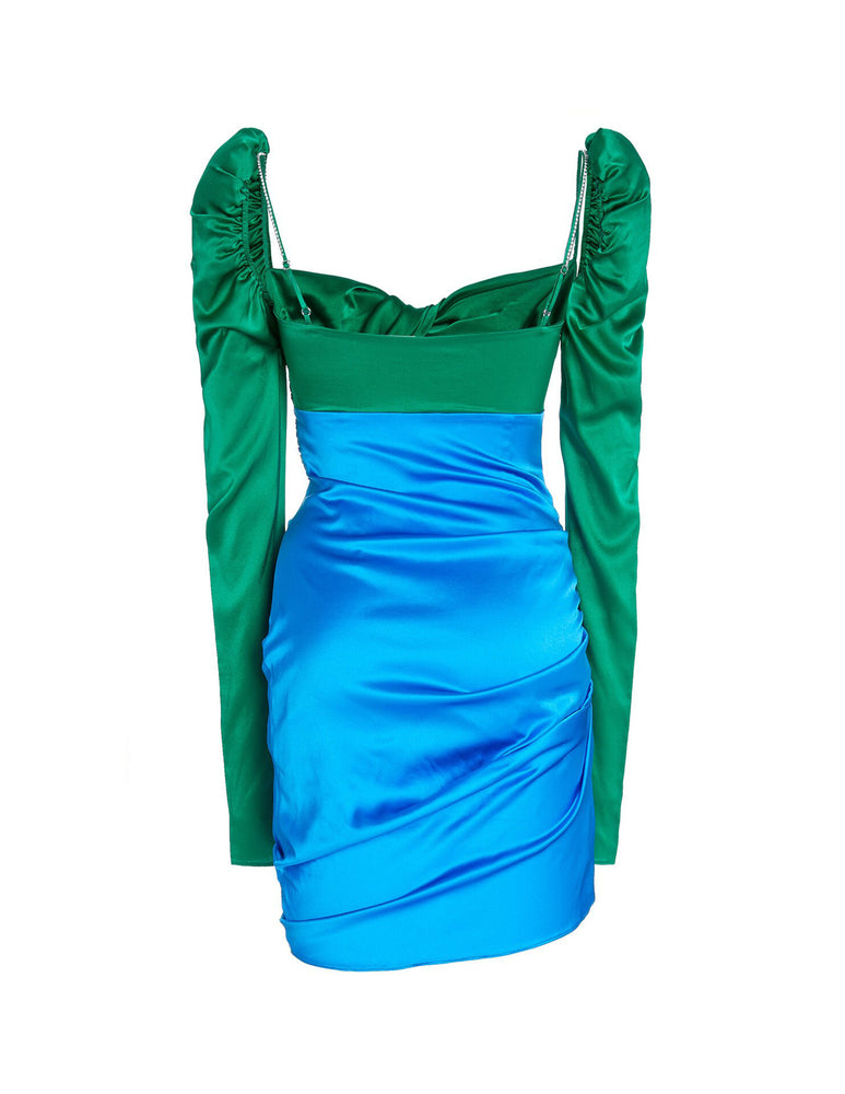 
                  
                    Load image into Gallery viewer, SILK TWIST DRESS EMERALD/COBALT
                  
                