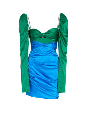 
                  
                    Load image into Gallery viewer, SILK TWIST DRESS EMERALD/COBALT
                  
                