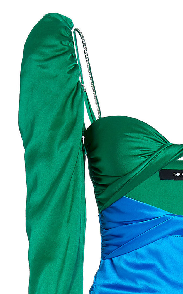 SILK TWIST DRESS EMERALD/COBALT The Bar SILK TWIST DRESS EMERALD/COBALT The Bar